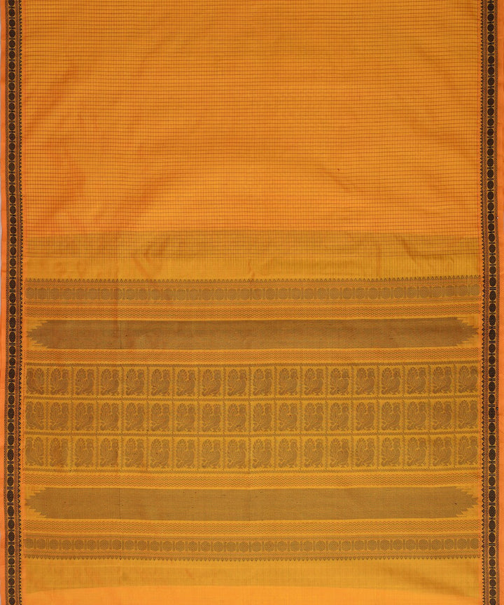 Amber yellow handwoven cotton silk podikattam kanchi saree