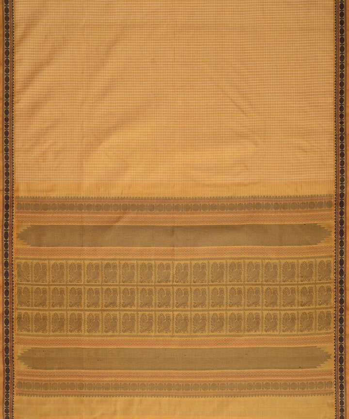 Beige handwoven cotton silk podikattam kanchi saree