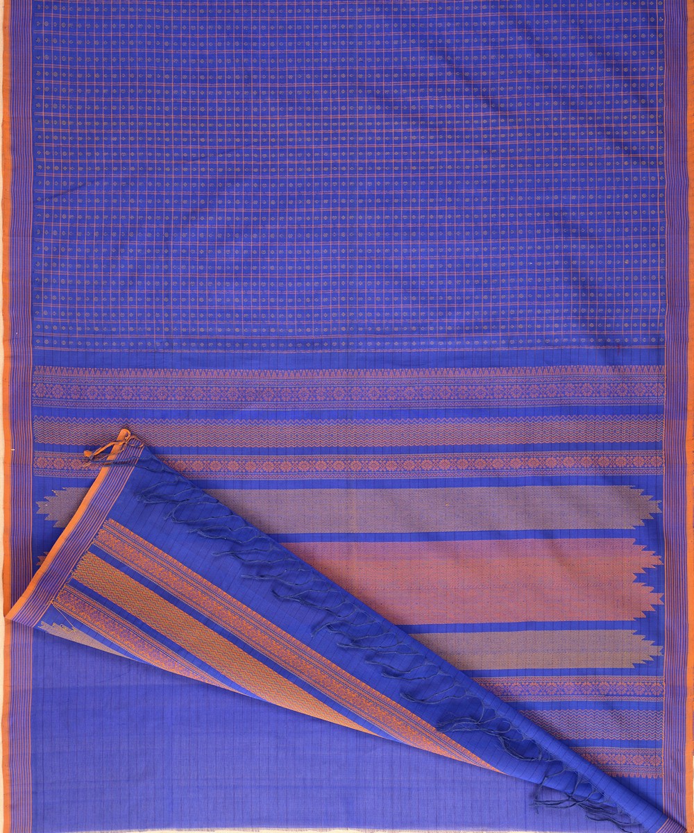 Blue handwoven cotton silk lakshadeepam kanchi saree