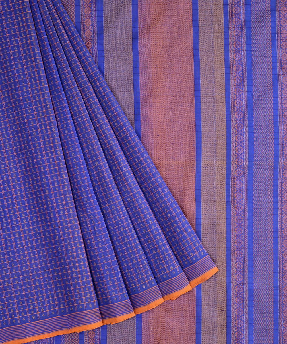 Blue handwoven cotton silk lakshadeepam kanchi saree