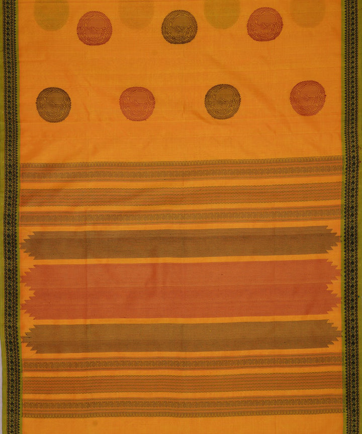 Dark yellow handwoven cotton silk kanchi saree