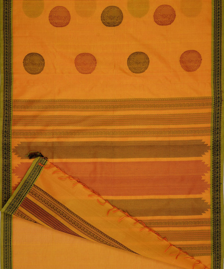 Dark yellow handwoven cotton silk kanchi saree