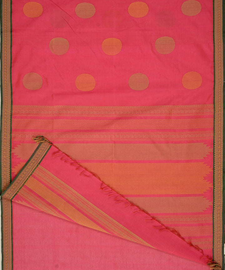 Pink handloom cotton silk kanchi saree