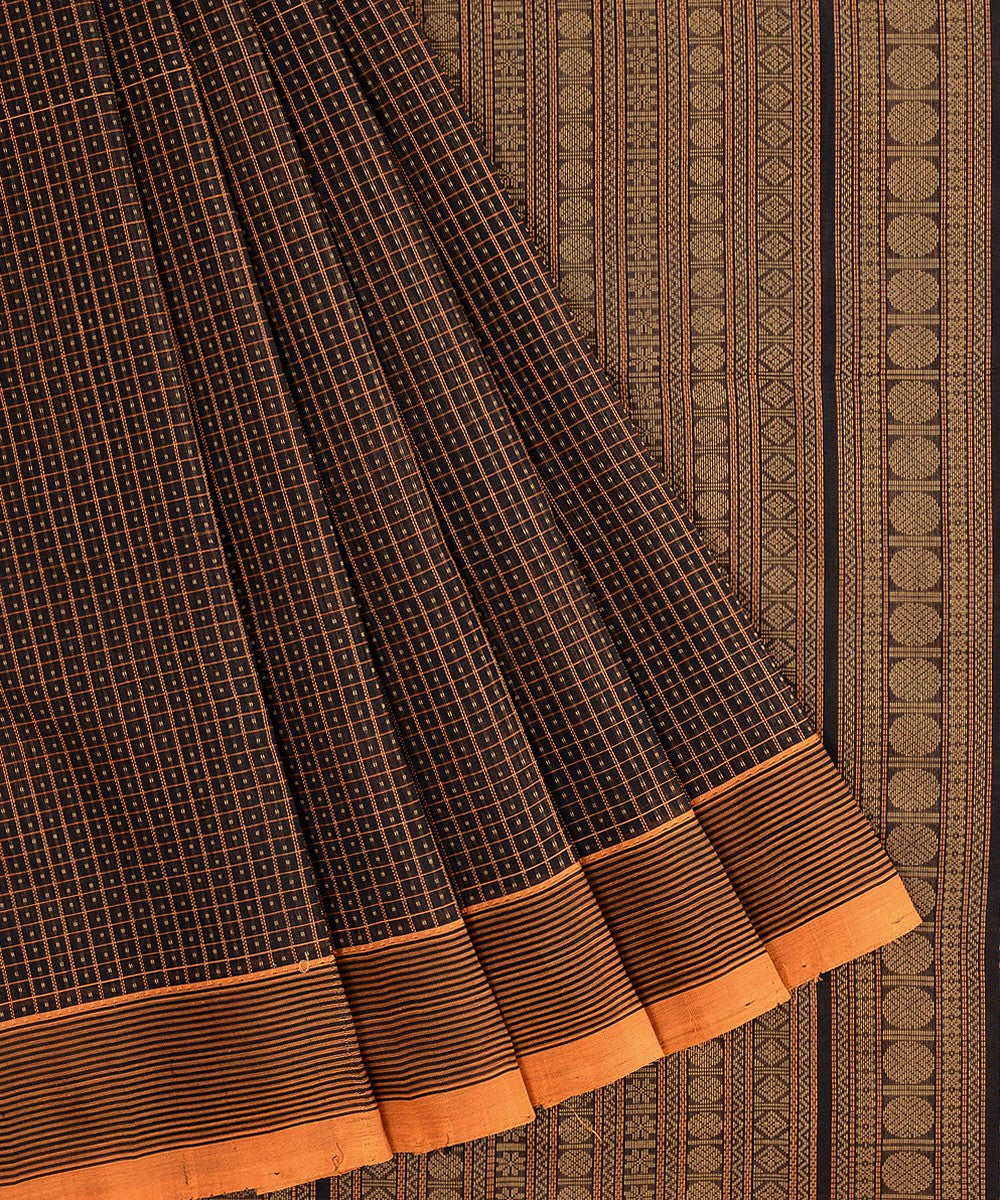 Black handwoven cotton silk lakshadeepam kanchi saree