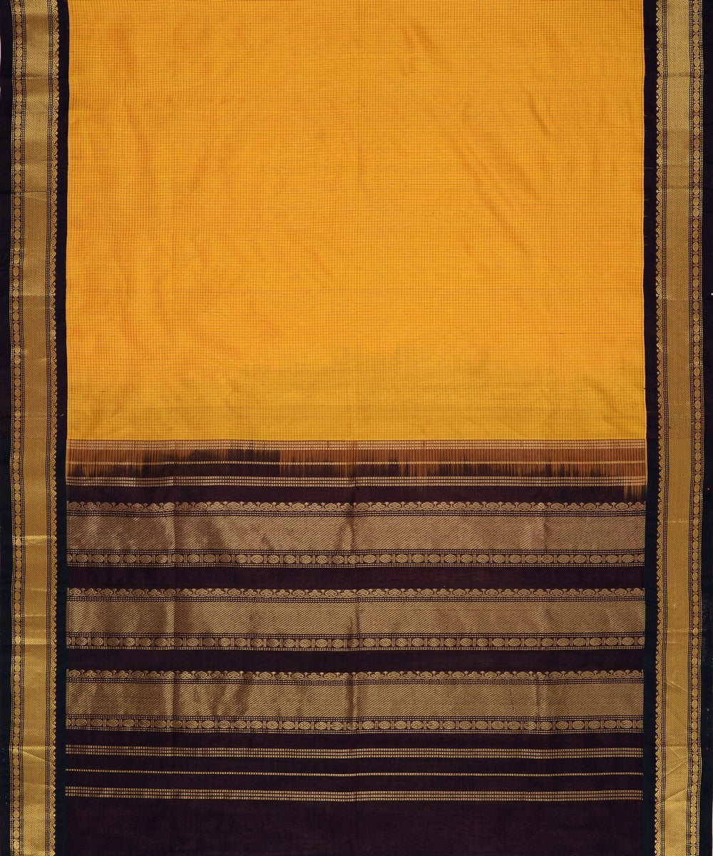 Mustard kanchana cotton silk handwoven podikattam checks kanchi saree