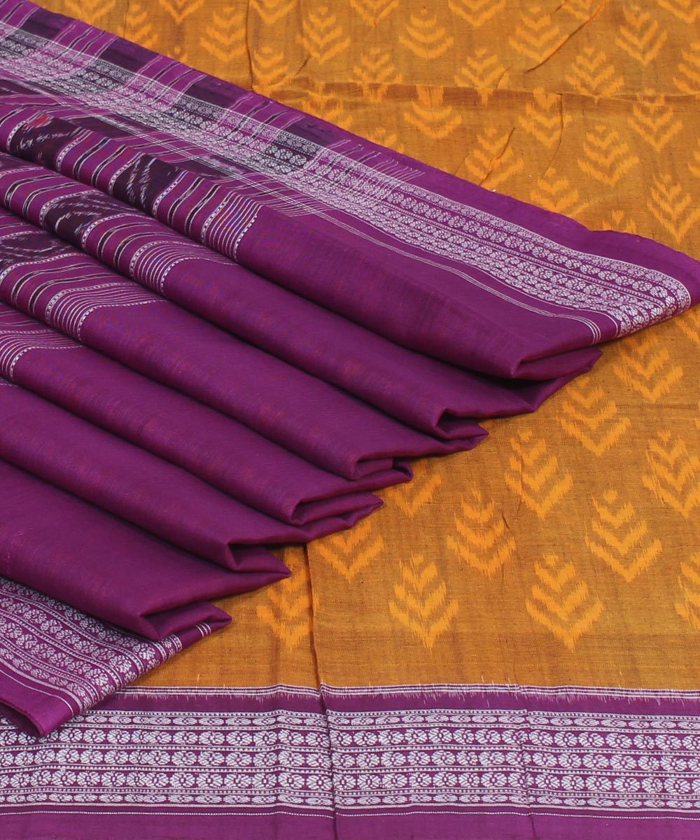 Handloom Sambalpur Orange Purple Cotton Saree