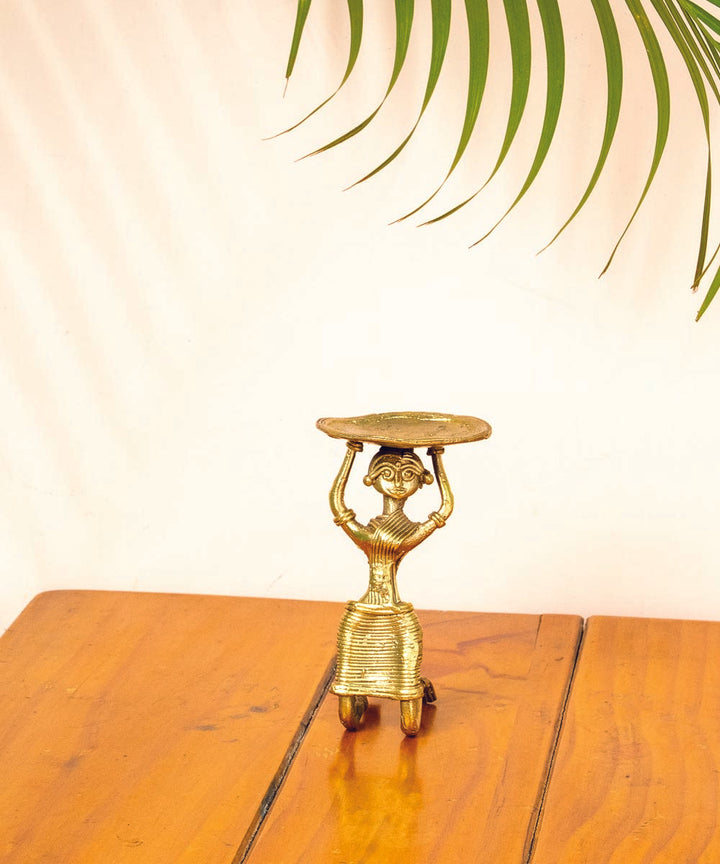 Handcrafted dhokra brass sitting lady candle stand