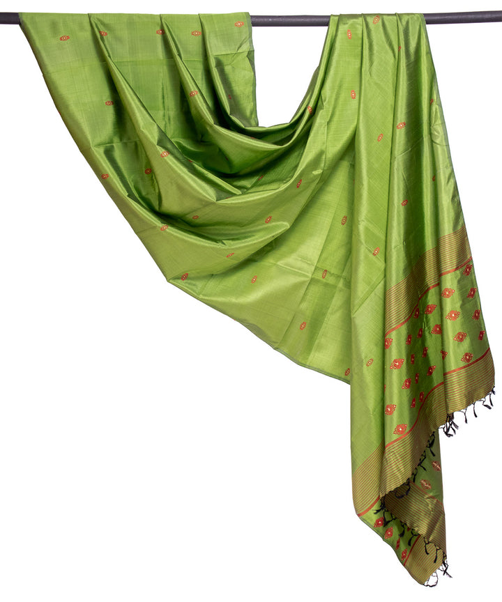 Light green handwoven silk baluchari dupatta