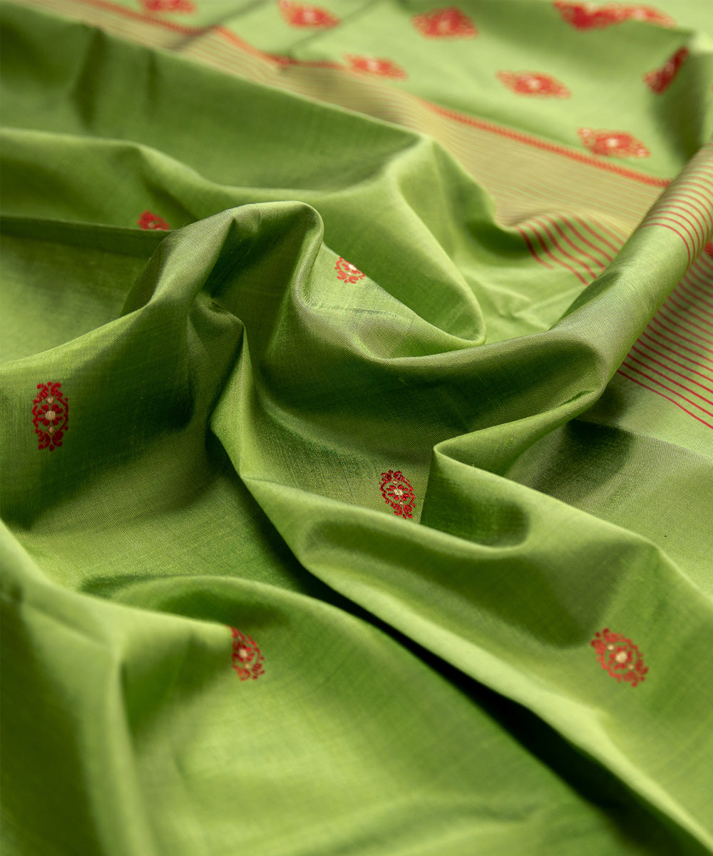 Light green handwoven silk baluchari dupatta
