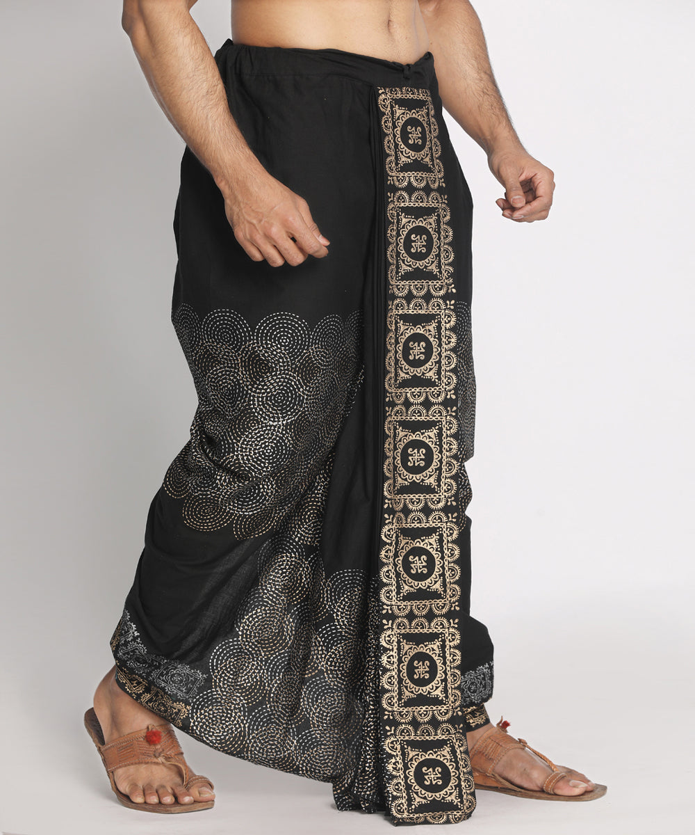 Black cotton handblock print ready to wear stitched dhoti