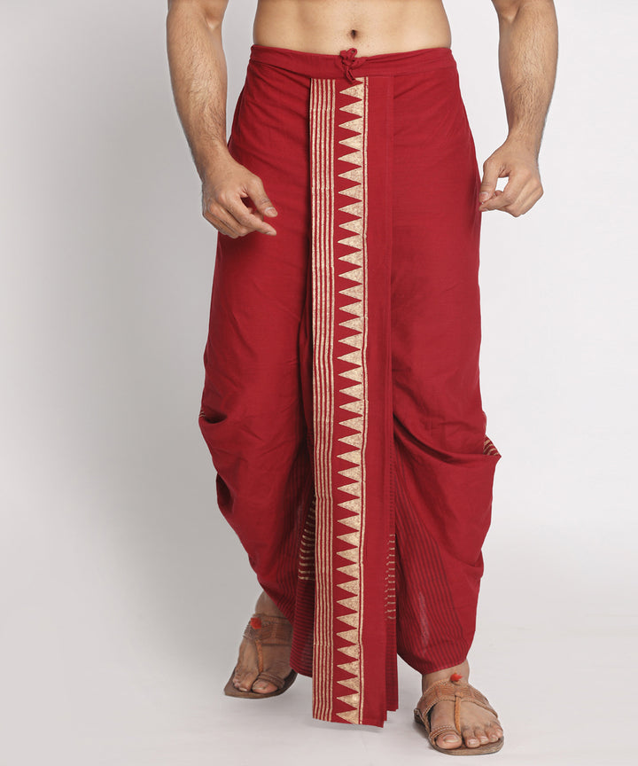 Maroon cotton hand block printed ready to wear stitched dhoti