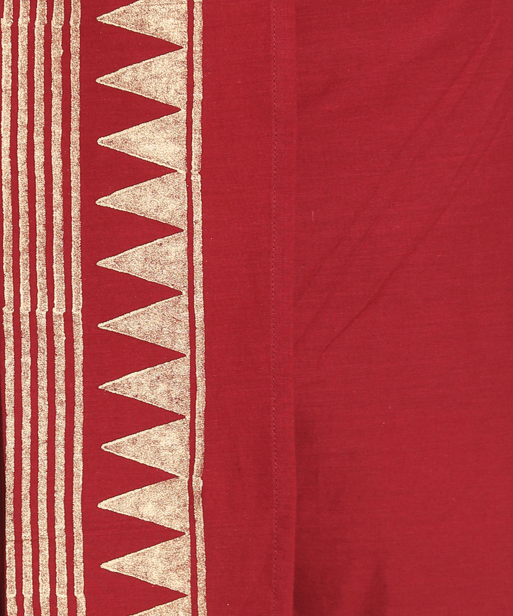 Maroon cotton hand block printed ready to wear stitched dhoti