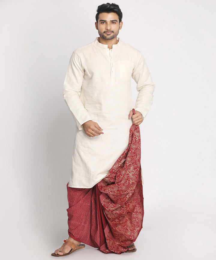 Maroon cotton hand block print ready to wear stitched dhoti