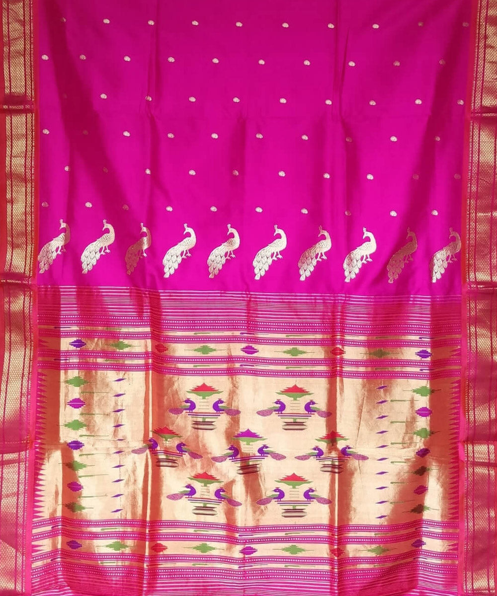 Dark pink silk handloom paithani saree