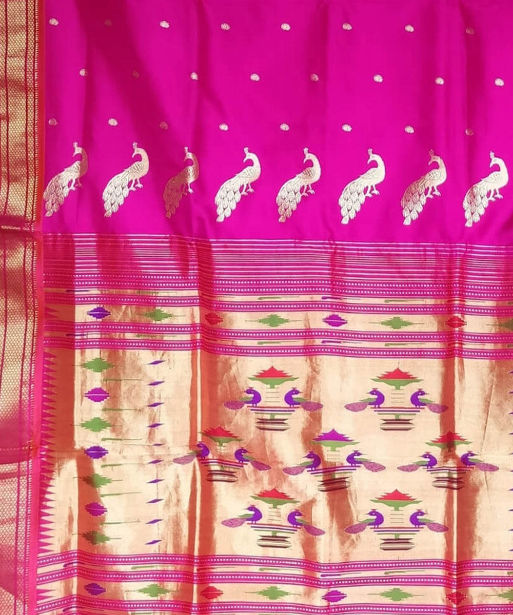 Dark pink silk handloom paithani saree