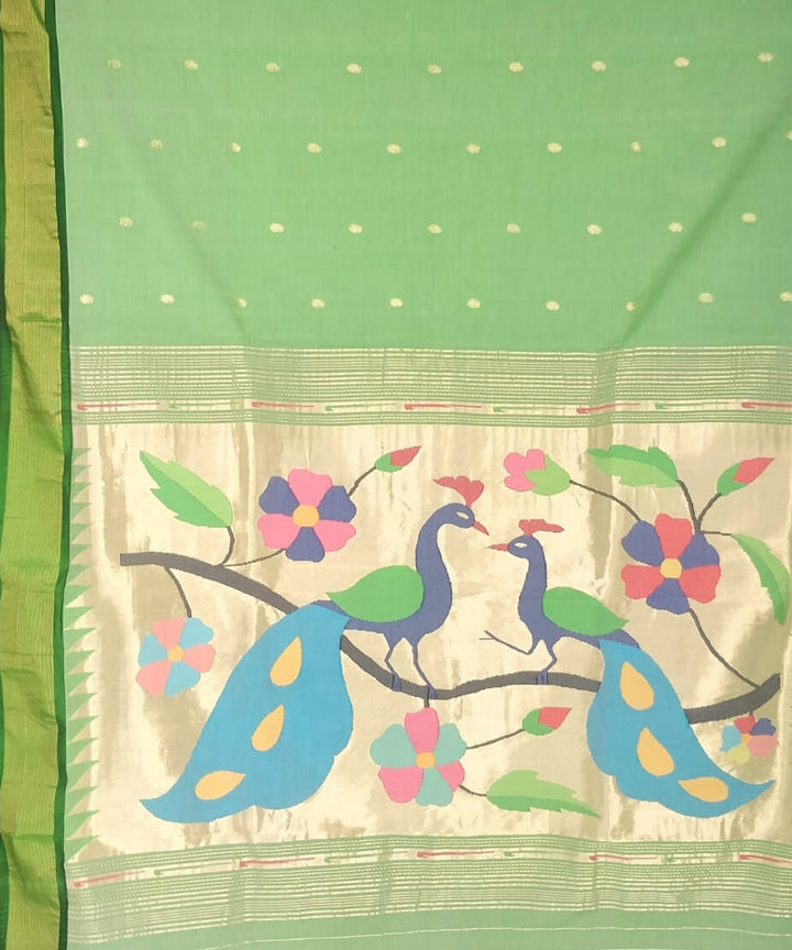 Pista green cotton handloom paithani saree