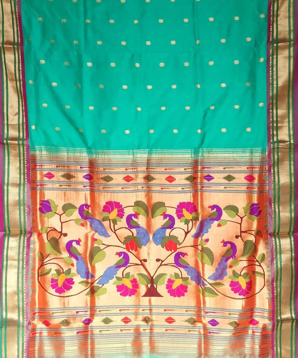 Sea green silk handloom paithani saree