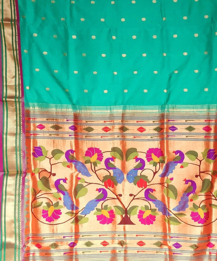 Sea green silk handloom paithani saree