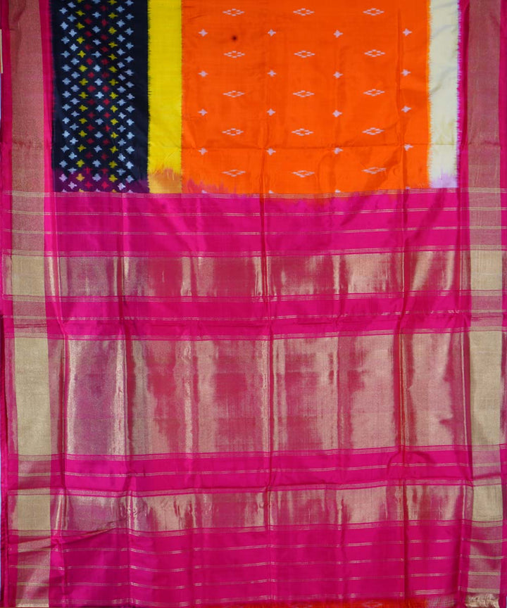 Orange multicolour handloom ikat silk pochampally saree