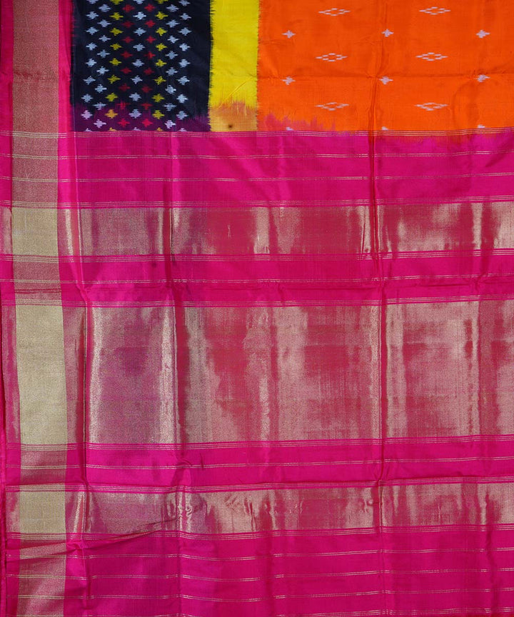 Orange multicolour handloom ikat silk pochampally saree