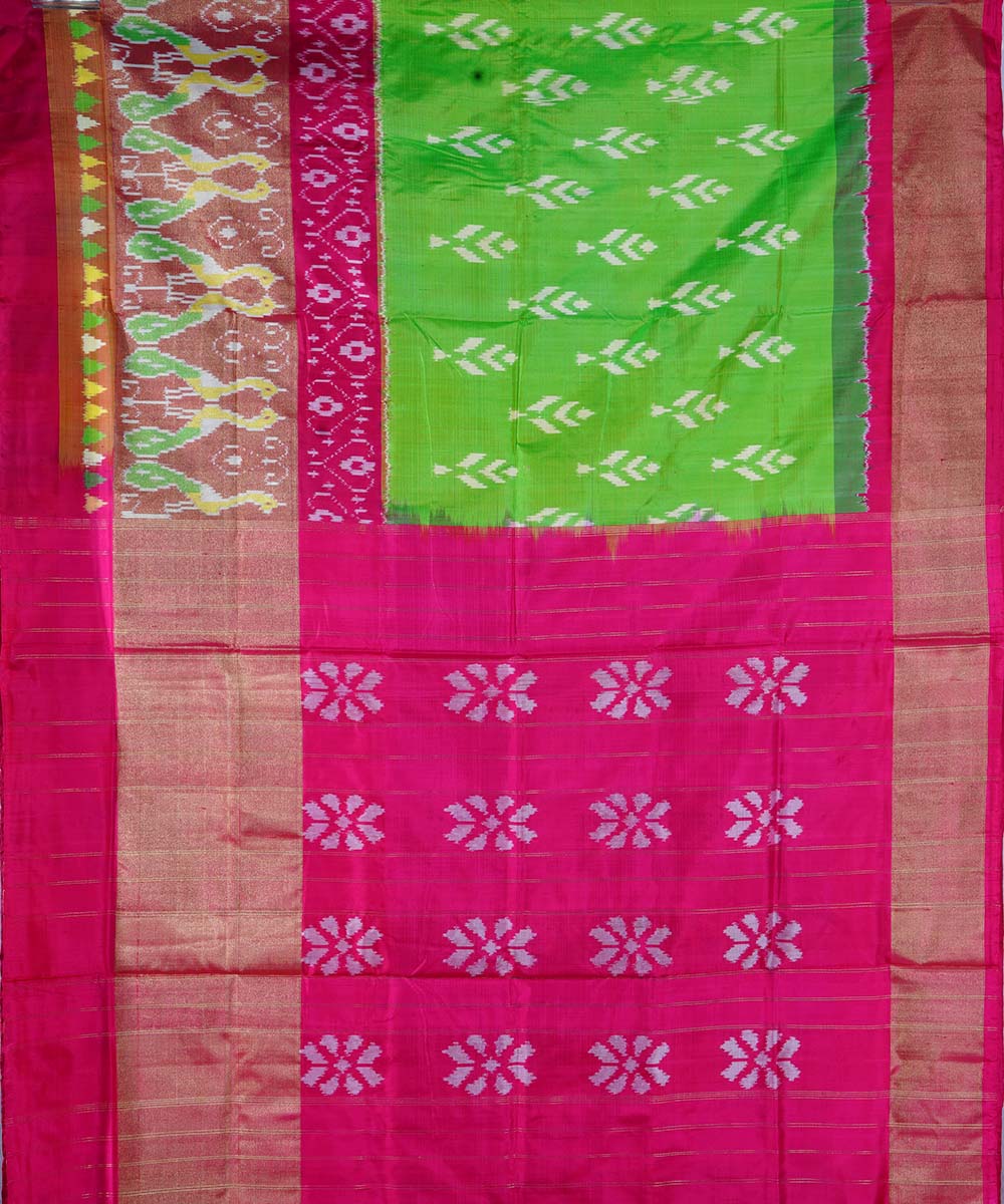 Bright green handwoven ikat silk pochampally saree