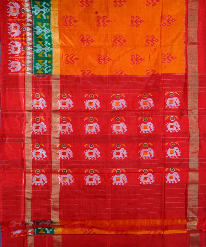 Bright orange handwoven ikkat silk pochampally saree