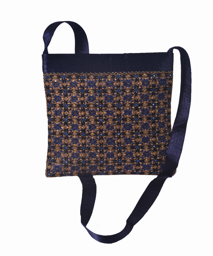 Navy blue hand embroidery mashroo cross body bag