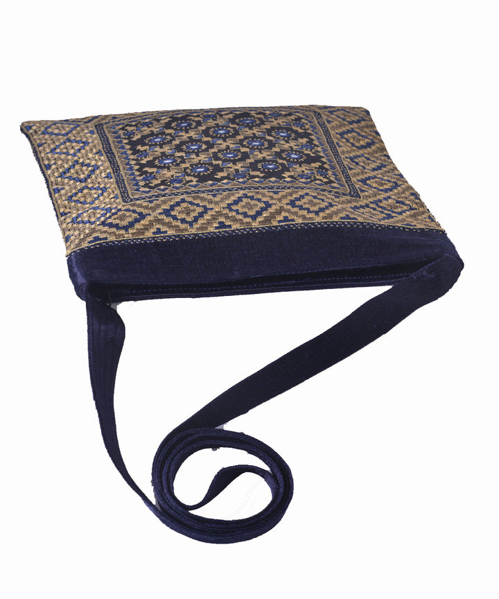 Navy blue hand embroidered mashroo cross body evening bag