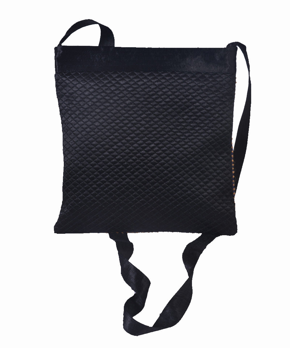 Charcoal black hand embroidery mashroo cross body evening bag
