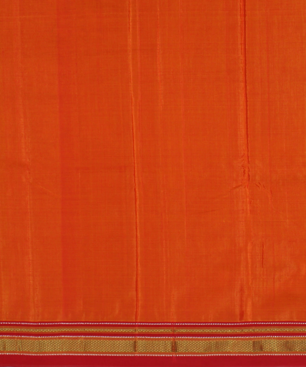 Orange red handloom cotton art silk chikki paras border ilkal saree