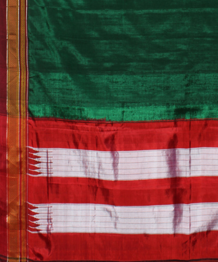 Dark green red handloom art silk chikki paras border ilkal saree
