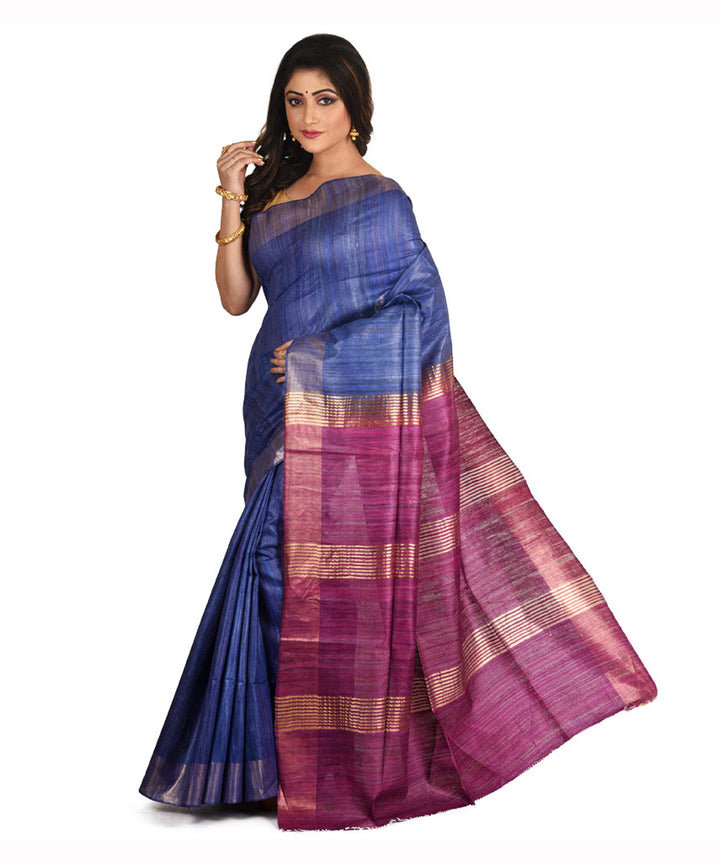 Violet purple handwoven tussar silk sari