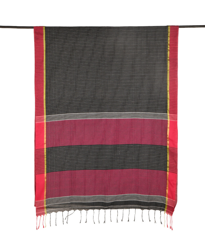 Black red hand embroidery kantha stitch cotton saree