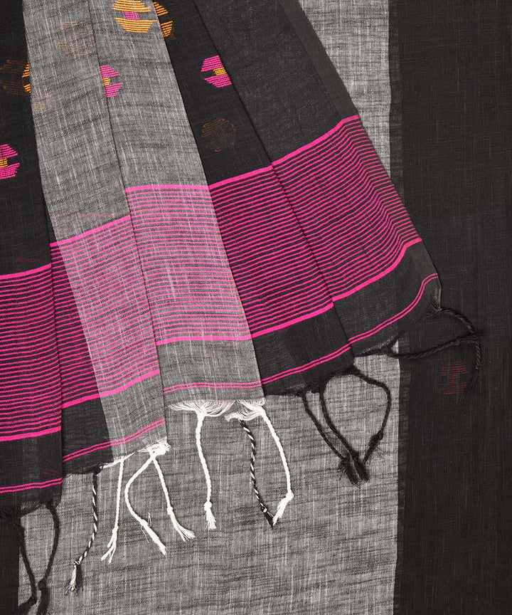 Black grey hand embroidery kantha stitch cotton saree