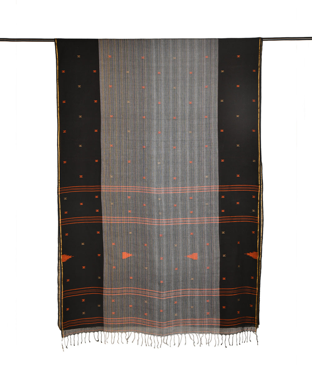 Black grey hand embroidery kantha stitch cotton sari