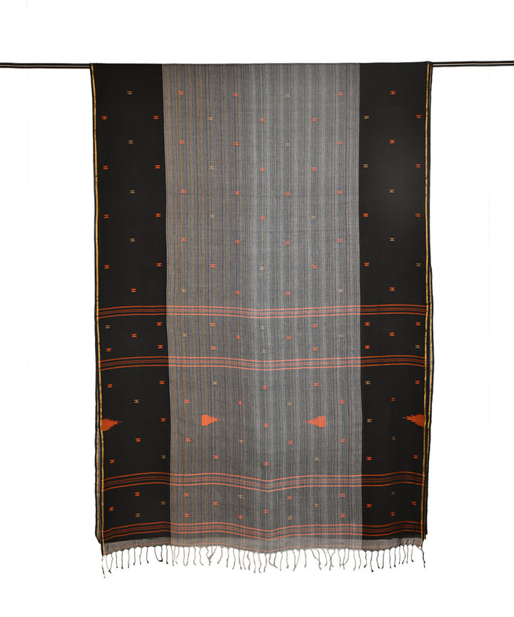 Black grey hand embroidery kantha stitch cotton sari