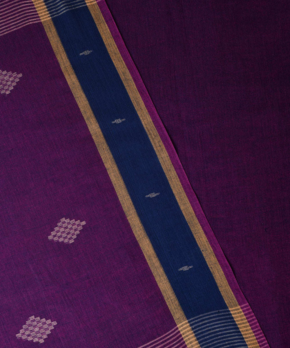 Purple hand embroidery kantha stitch cotton saree