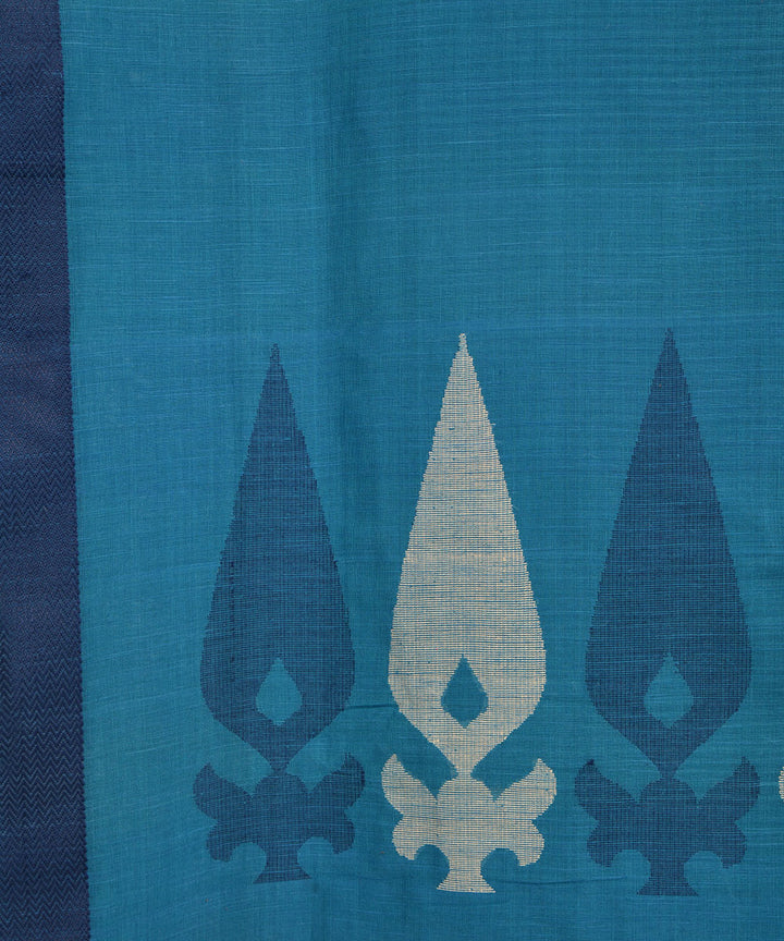 Cyan blue black hand embroidery kantha stitch cotton saree