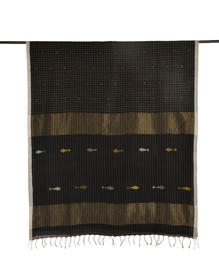 Black hand embroidery kantha stitch cotton saree
