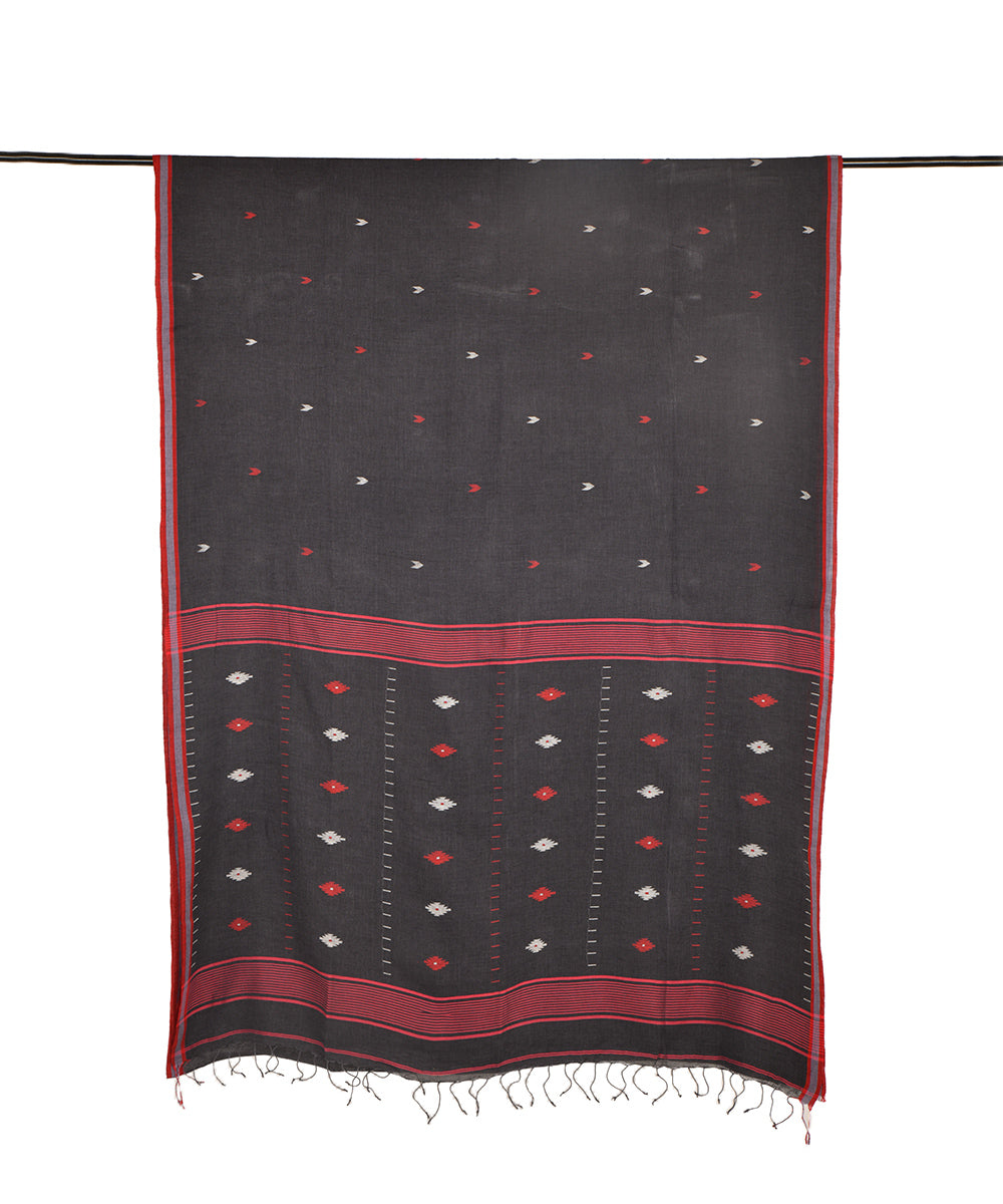 Black maroon hand embroidery kantha stitch cotton saree