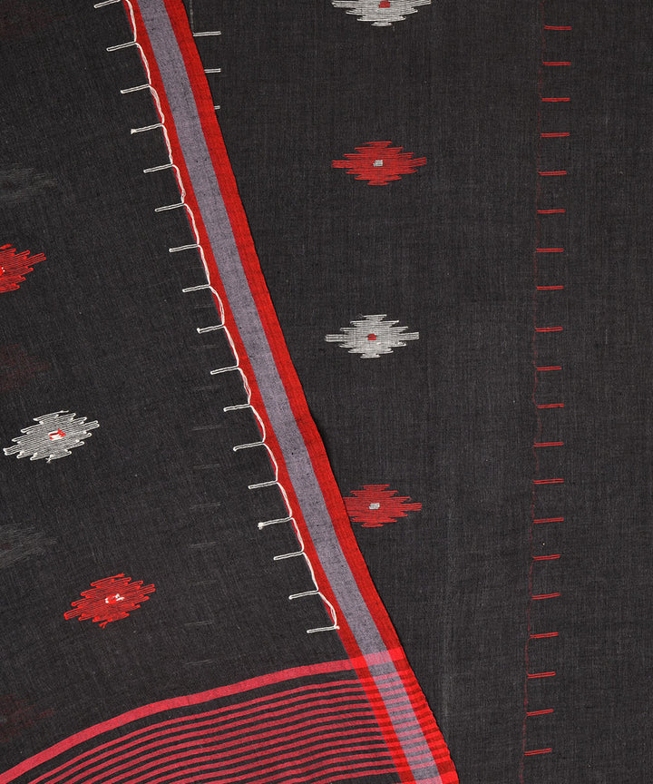 Black maroon hand embroidery kantha stitch cotton saree
