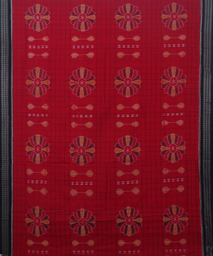 Brick red black handwoven cotton sambalpuri saree