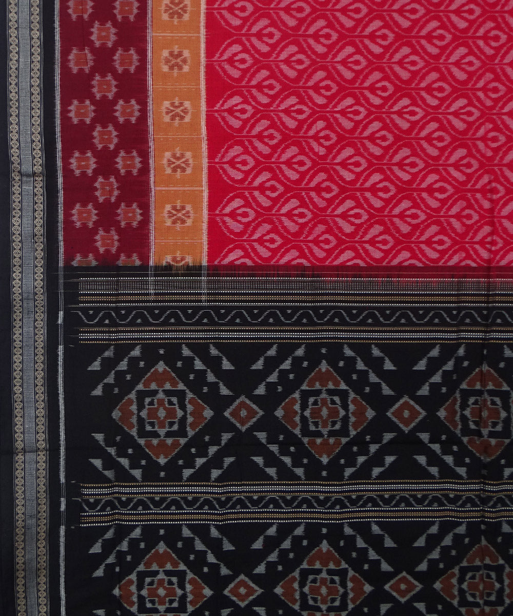 Red maroon black handwoven cotton sambalpuri saree