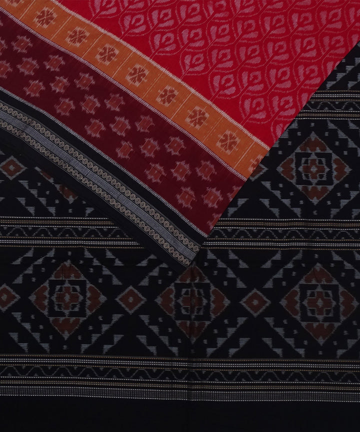 Red maroon black handwoven cotton sambalpuri saree