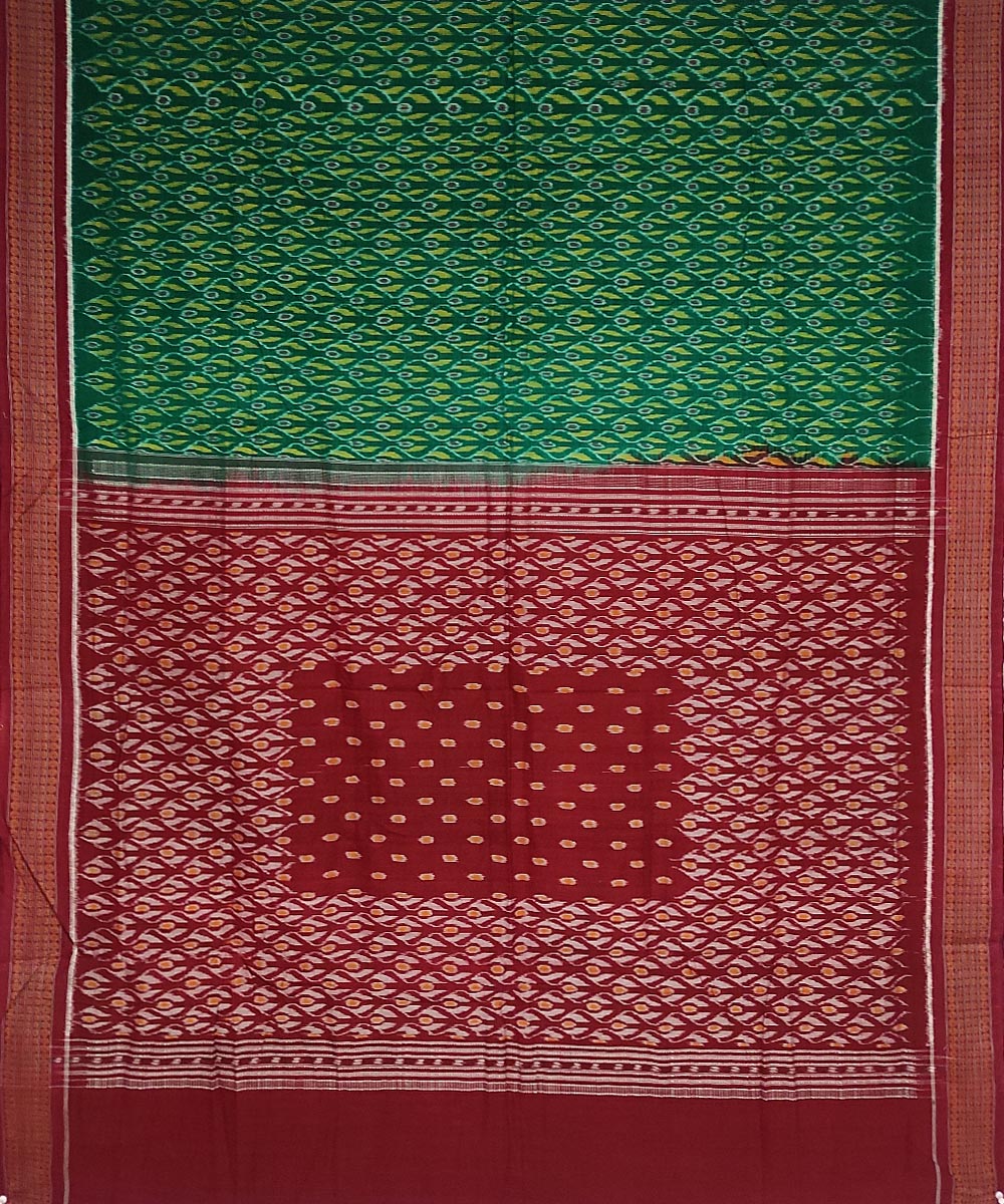 Green red handwoven cotton sambalpuri saree
