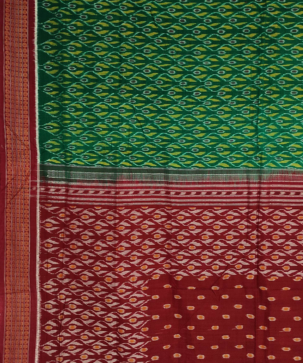 Green red handwoven cotton sambalpuri saree