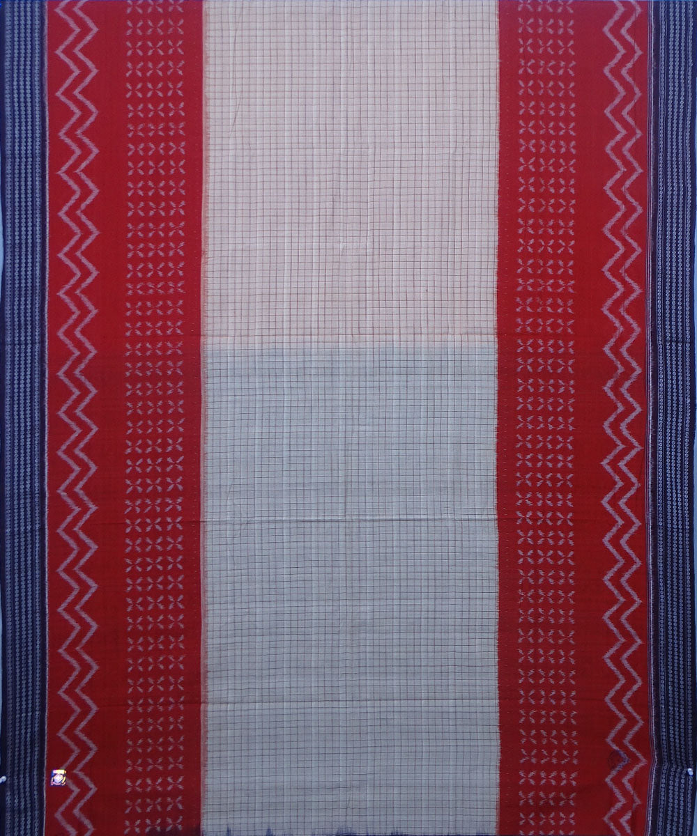 Red cream black handwoven cotton sambalpuri saree