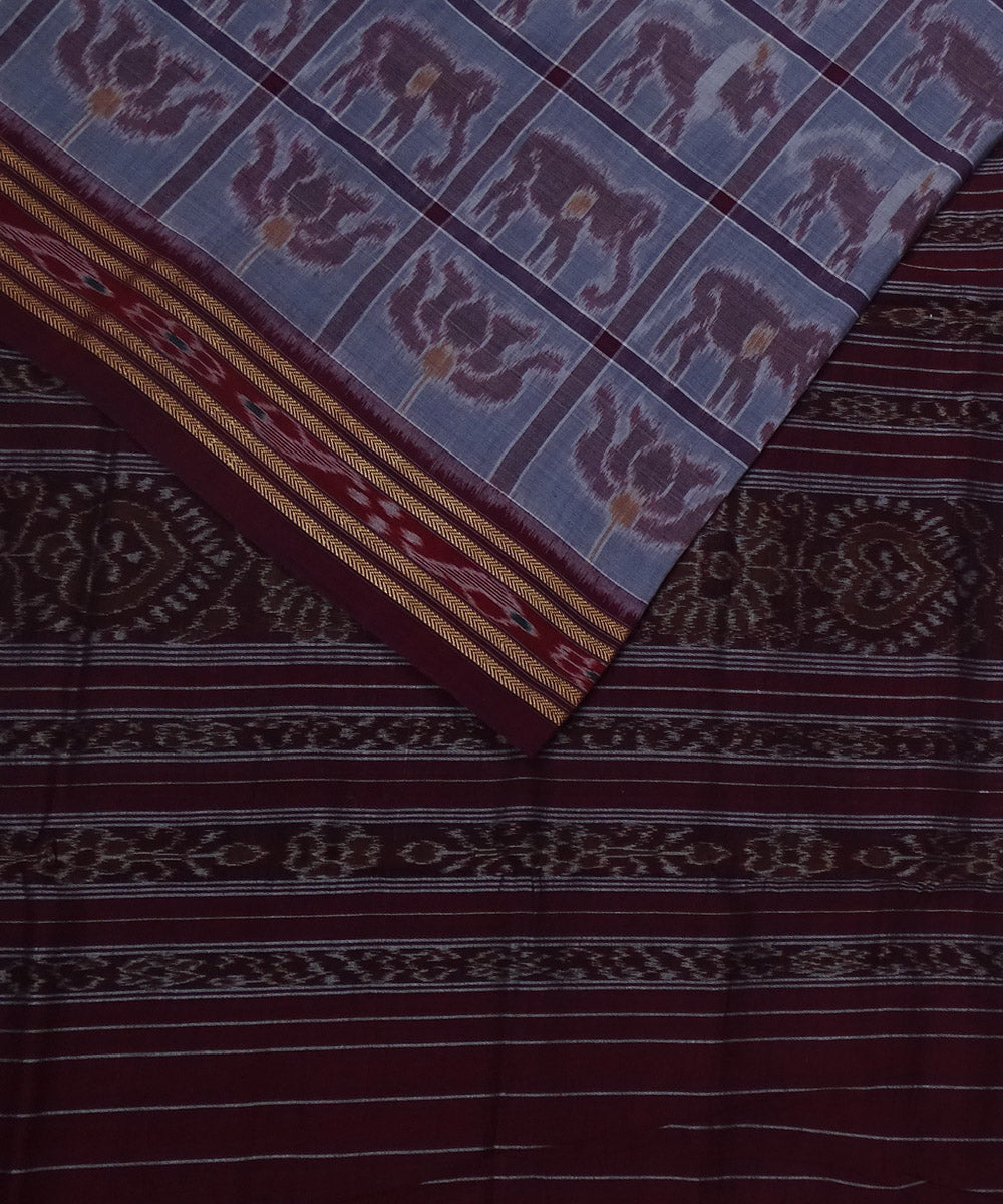 Grey maroon handwoven cotton sambalpuri saree