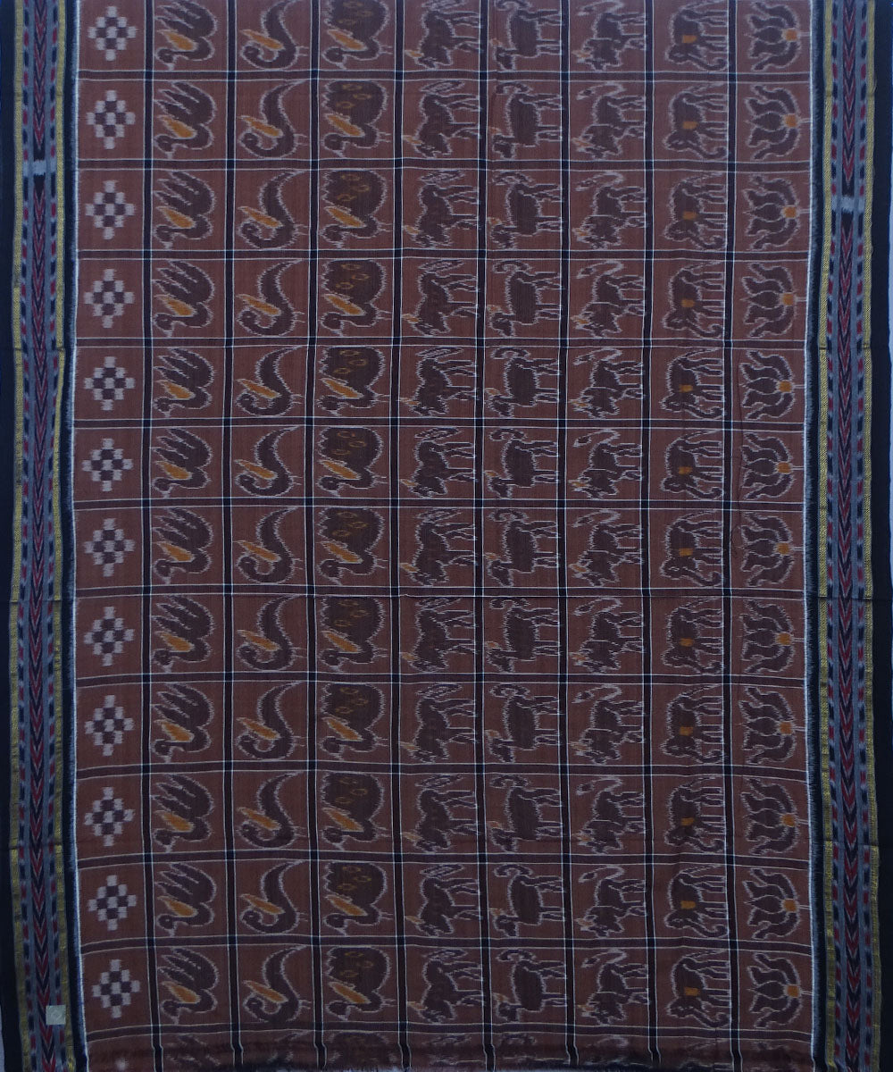 Light brown black handwoven cotton sambalpuri saree