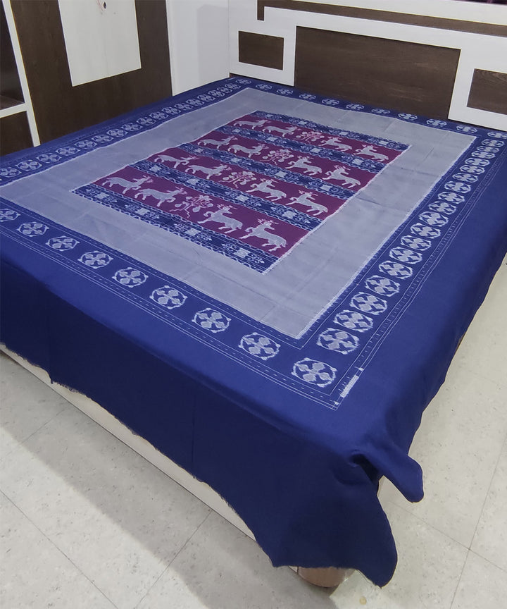 Navy blue grey handwoven cotton sambalpuri double bedsheet